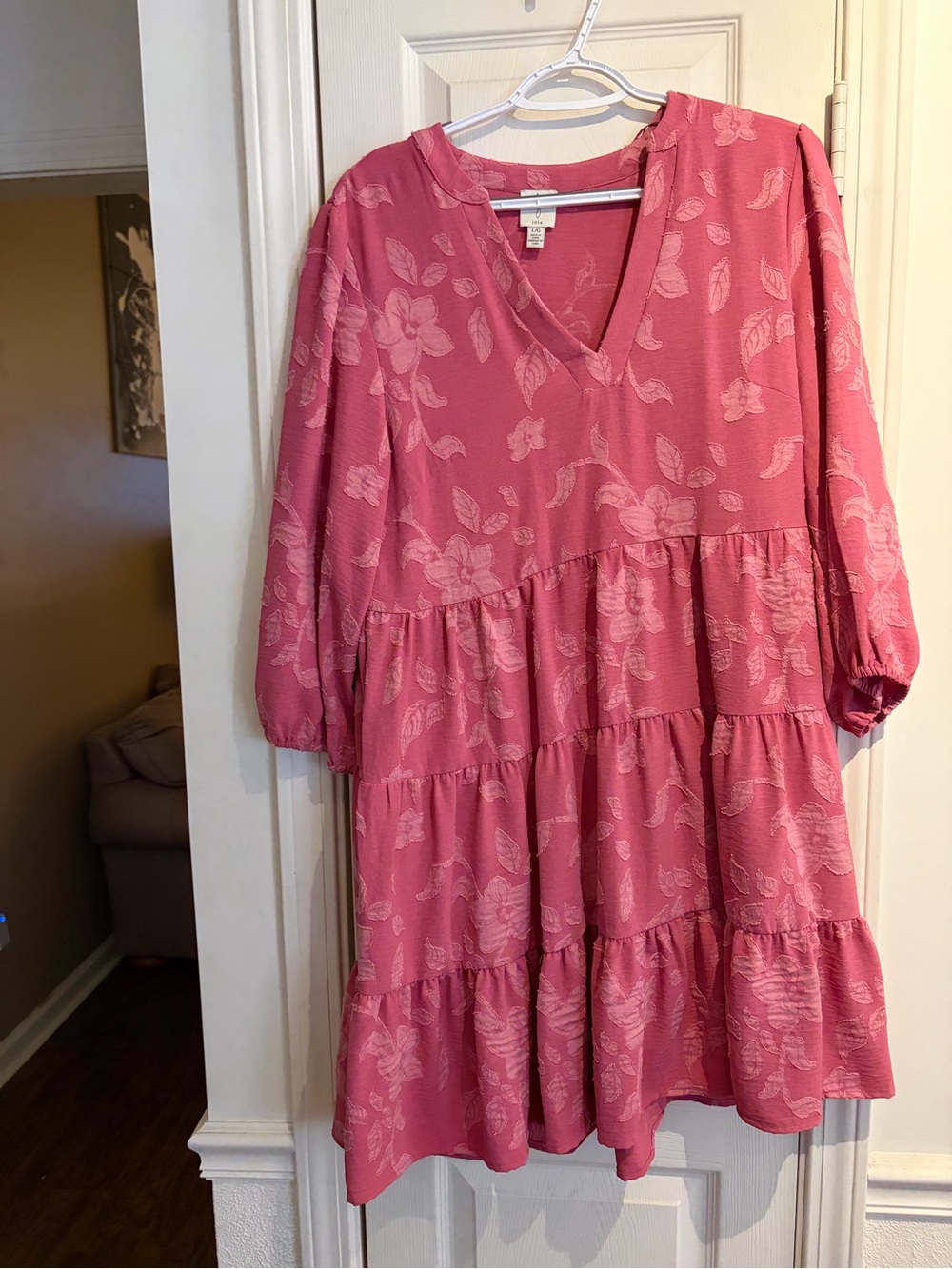 Joie Rose-Pink Floral Tiered V‑Neck Long Sleeve Dress